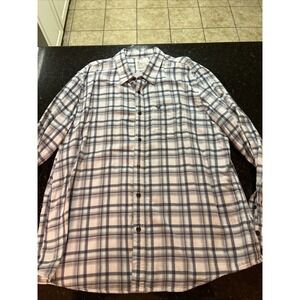 American Eagle Men's Flannel Button Down Up Shirt Sz XXXL White Blue Check 3x